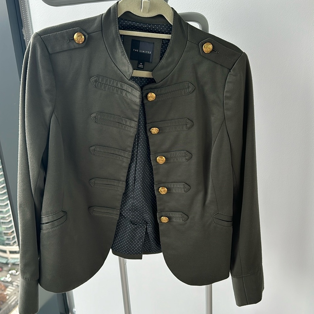 The Limited army green jacket with gold buttons